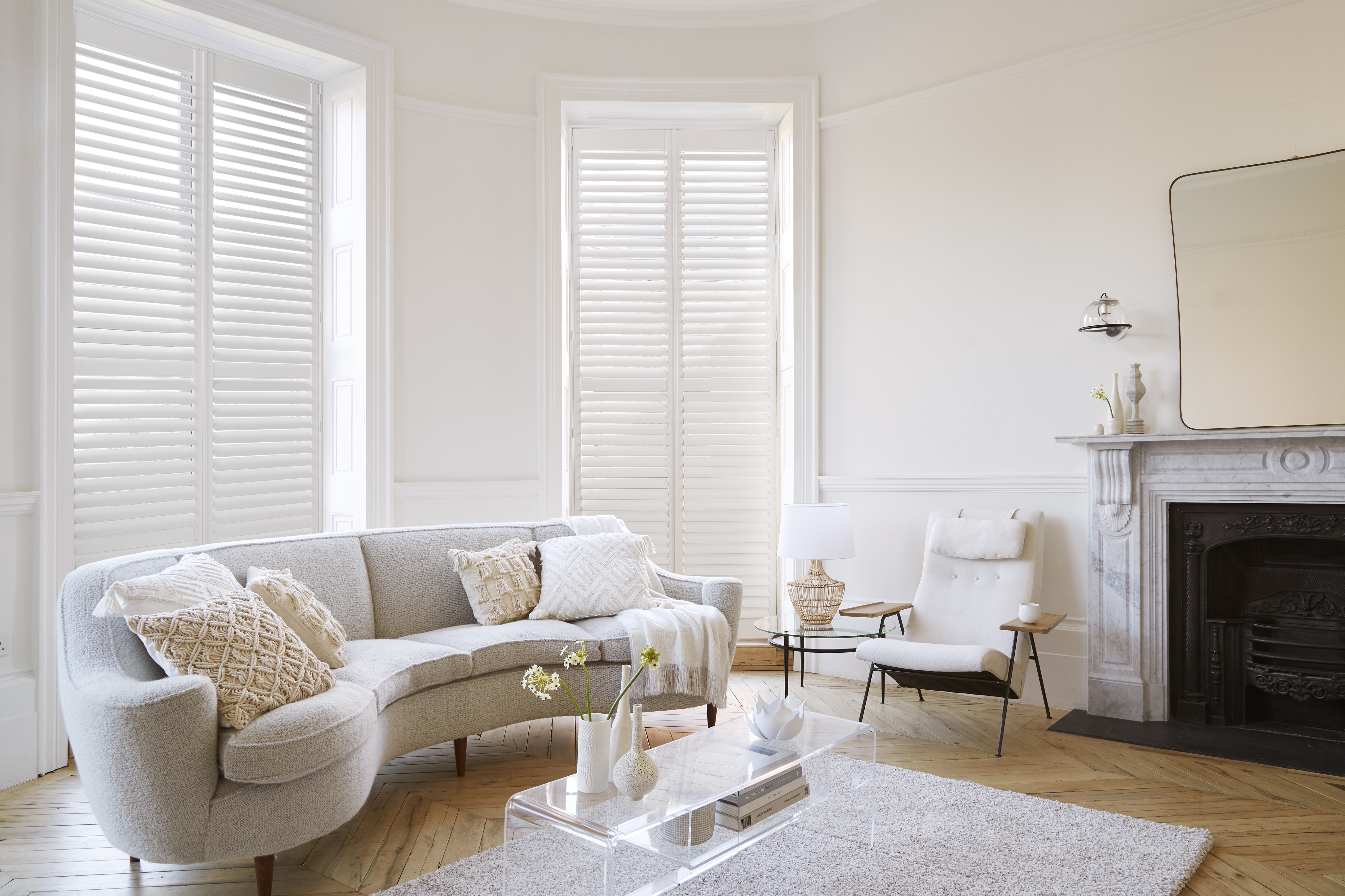 Custom West Shutters in a Clean and Modern Living Room